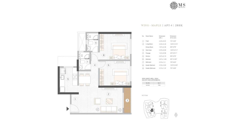 Courtyard-Kalina-Floor-Plan-Maple-2-BHK-708-sqft