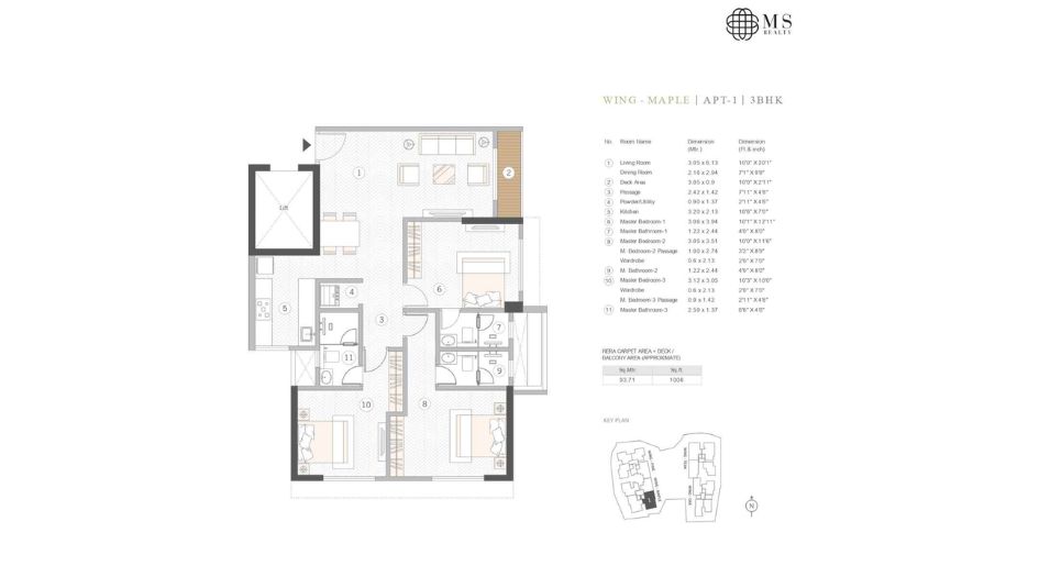 Courtyard-Kalina-Floor-Plan-Maple-3-BHK-1008-sqft