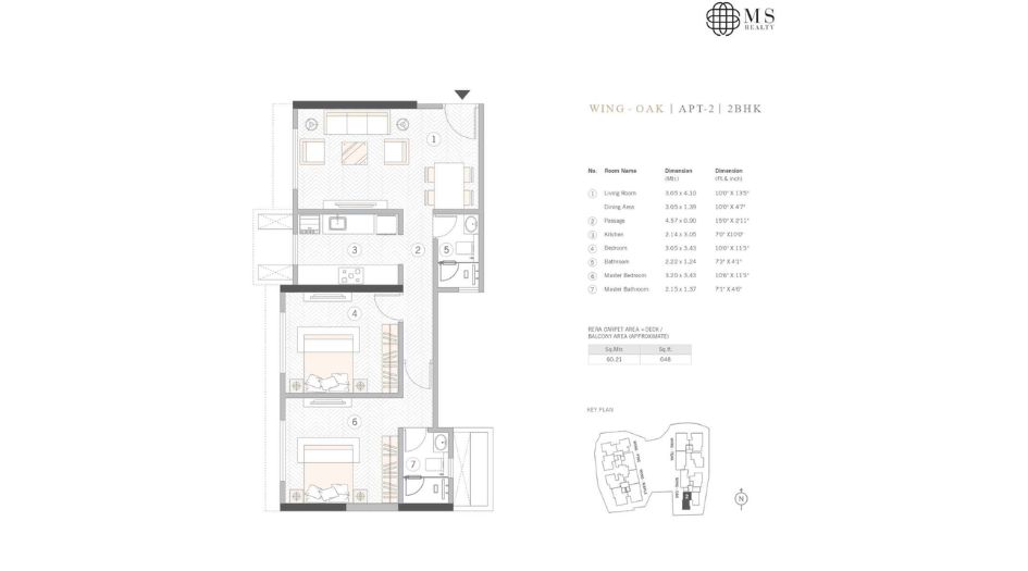 Courtyard-Kalina-Floor-Plan-Oak-2-BHK-648-sqft