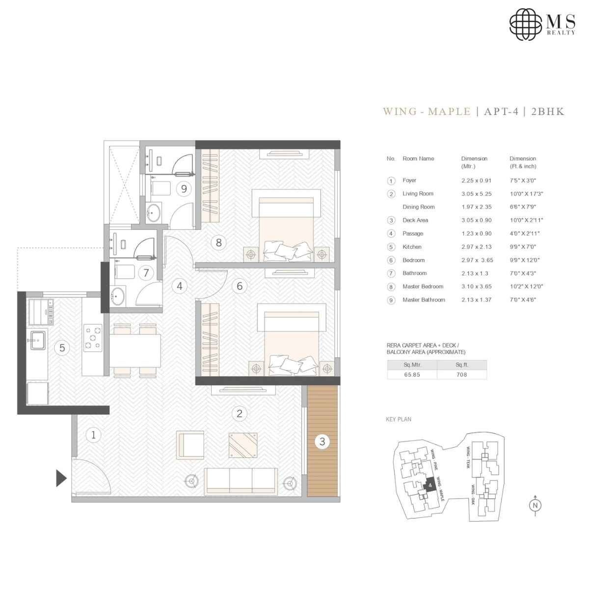 Courtyard-Kalina-Floor-Plan-Maple-2-BHK-708-sqft
