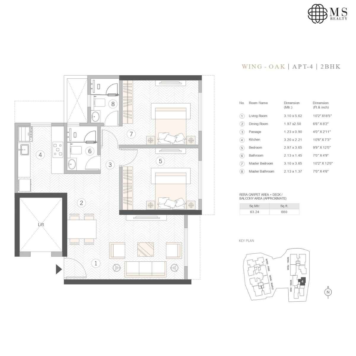 Courtyard-Kalina-Floor-Plan-Oak-2-BHK-680-sqft