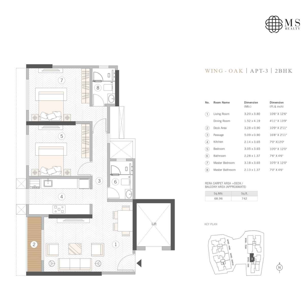 Courtyard-Kalina-Floor-Plan-Oak-2-BHK-742-sqft
